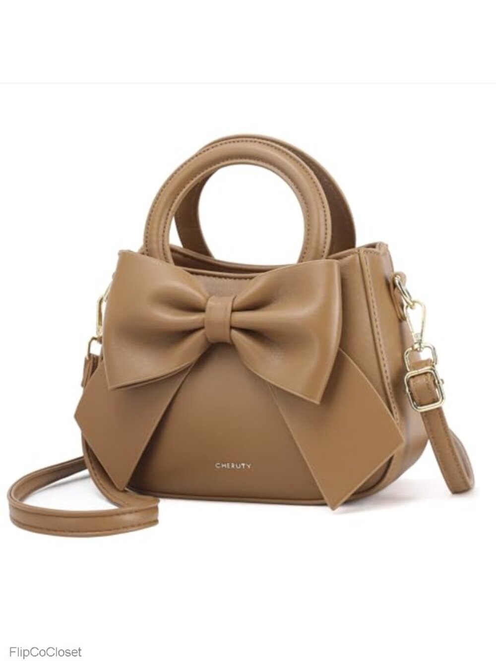 Vegan Leather Crossbody Purse with Top Handle and Cute Bow Knot, Women's Small